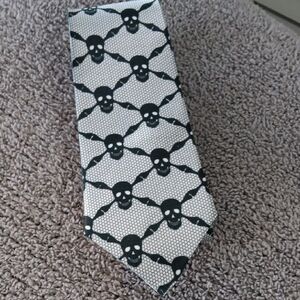Skull Patterned Black and White Tie
